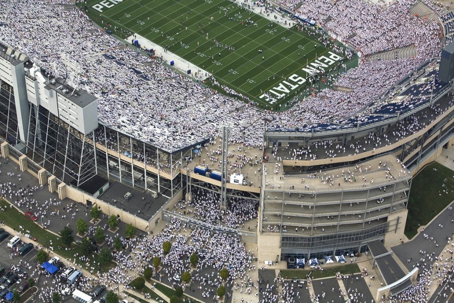 A+birds-eye+view+of+the+Penn+State+stadium+located+in+University+Park%2C+Pennsylvania.++