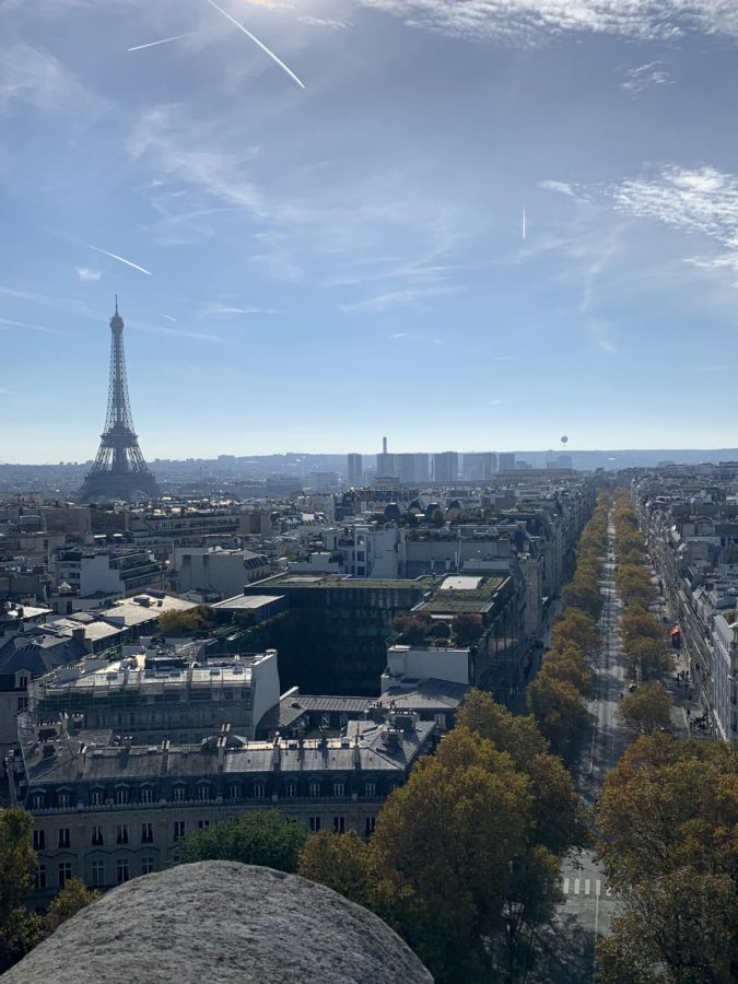 View from the top of the Arc De Triomphe in Paris, France  