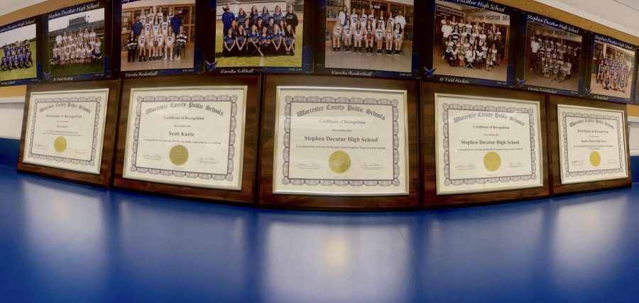 Coach Scott Kurtz’s wall of accomplishments.